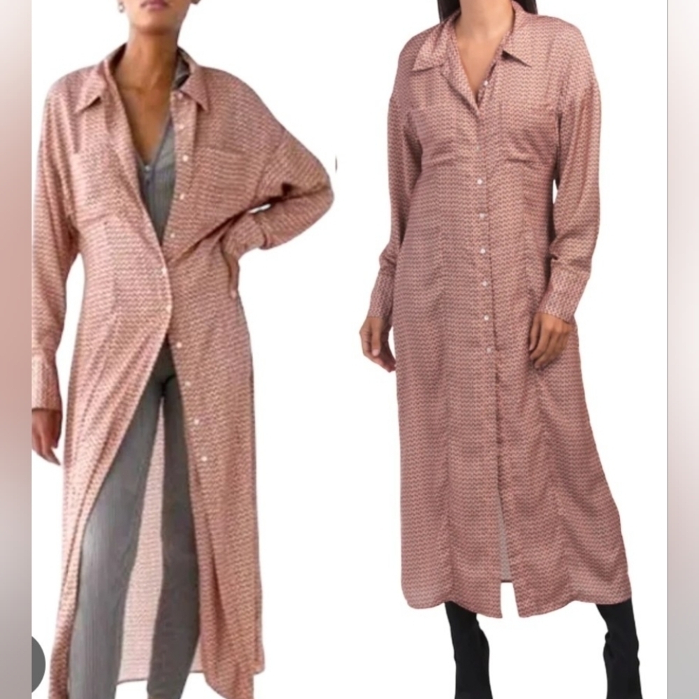 ZARA Pink Long Button-Up Shirt Dress.Size S
